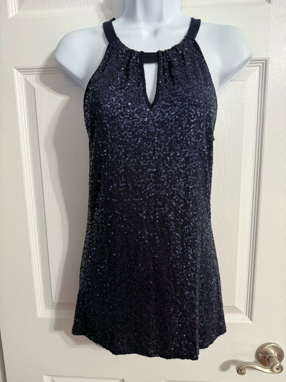 INC International Concepts Navy Blue Sequin Halter Tank Top